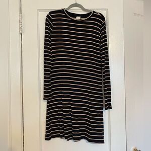 H&M Black, Tan, and Cream Striped Long Sleeve Dress